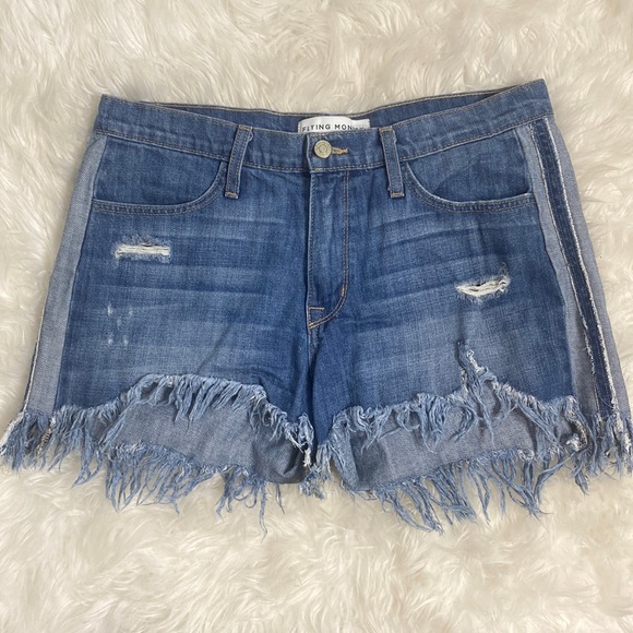 Flying Monkey Pants - FLYING MONKEY HI/RISE DISTRESSED RACER STRIPED SHORTS